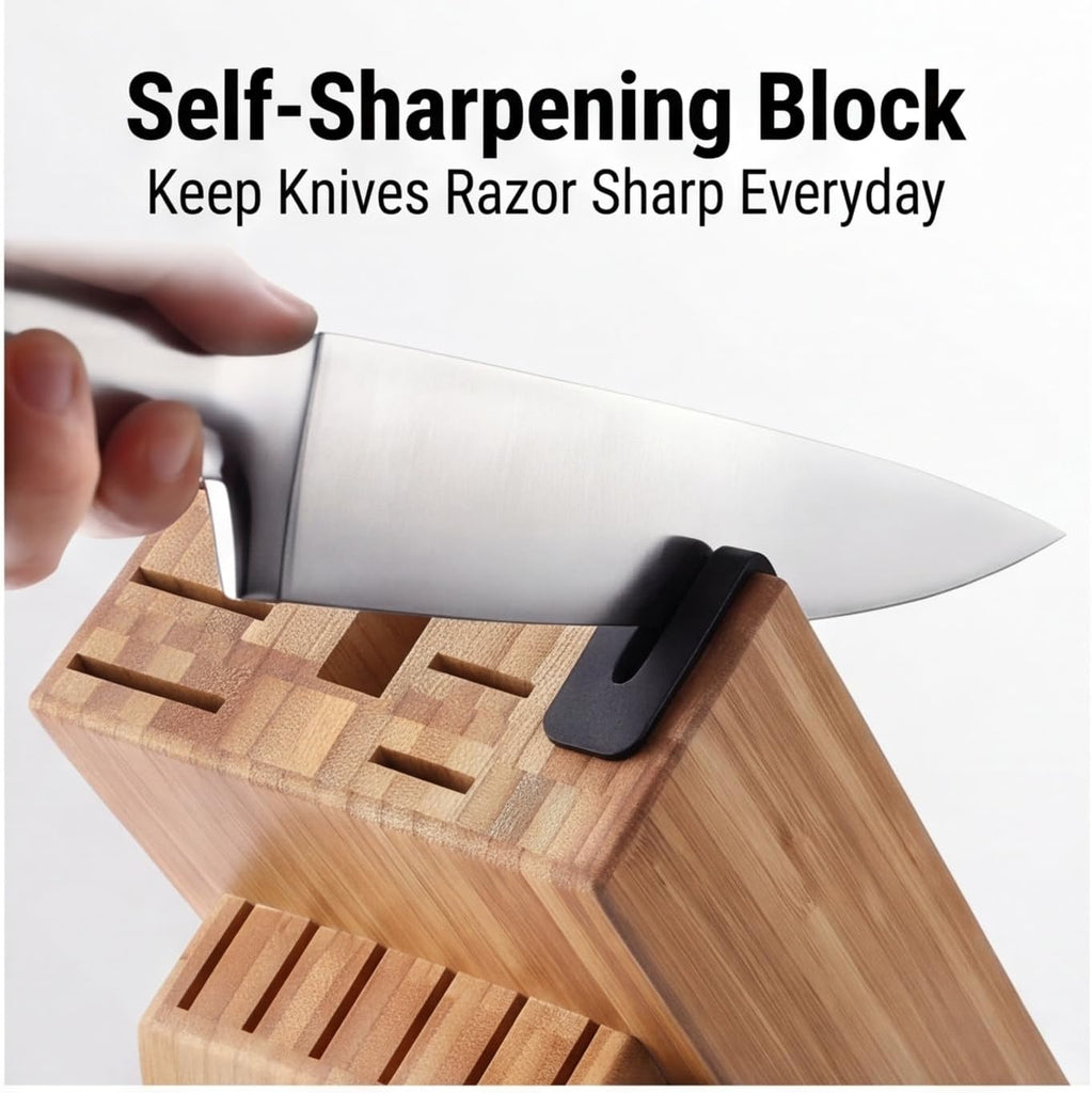 Knife Set Kitchen Steel Knife Block Set w Built-in Sharpener | German Forged Stainless Steel,15 PC,Razor