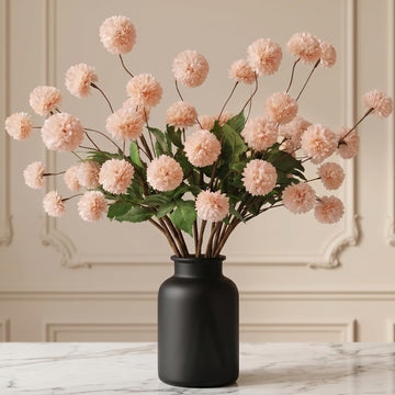 10 Pcs Fake Kiku Pink Flowers for Vase, Artificial Small Chrysanthemums Balls with Stem Faux Mini Silk Pompon Mums