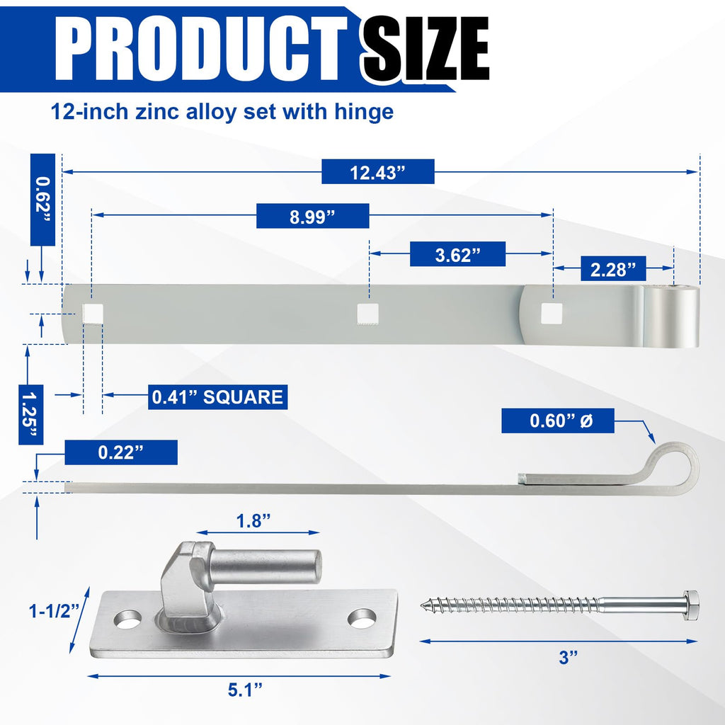 4 Pack 12" Strap Hinge Kit Heavy Duty Wall Mount Gate Hinge, Sliver
