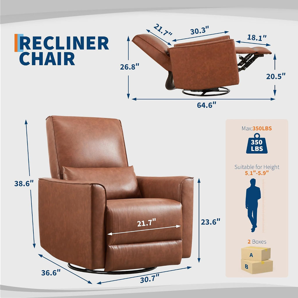 Recliner Chair, 360° Swivel Rocker Glider Nursery Chair with Padded Armrest and Deep Seat, PU Leather Upholstered