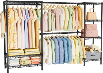 Heavy Duty Clothing Rack with Adjustable Shelves Clothes Wardrobe | Coat Rack Metal Closet Organizer and Storage