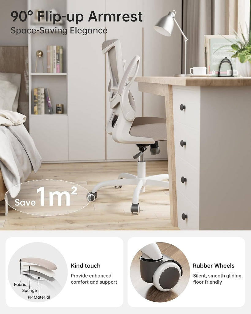 Ergonomic Desk Chair with Adjustable Lumbar Support and Flip up Armrest, Breathable Mesh Computer Chair for Home