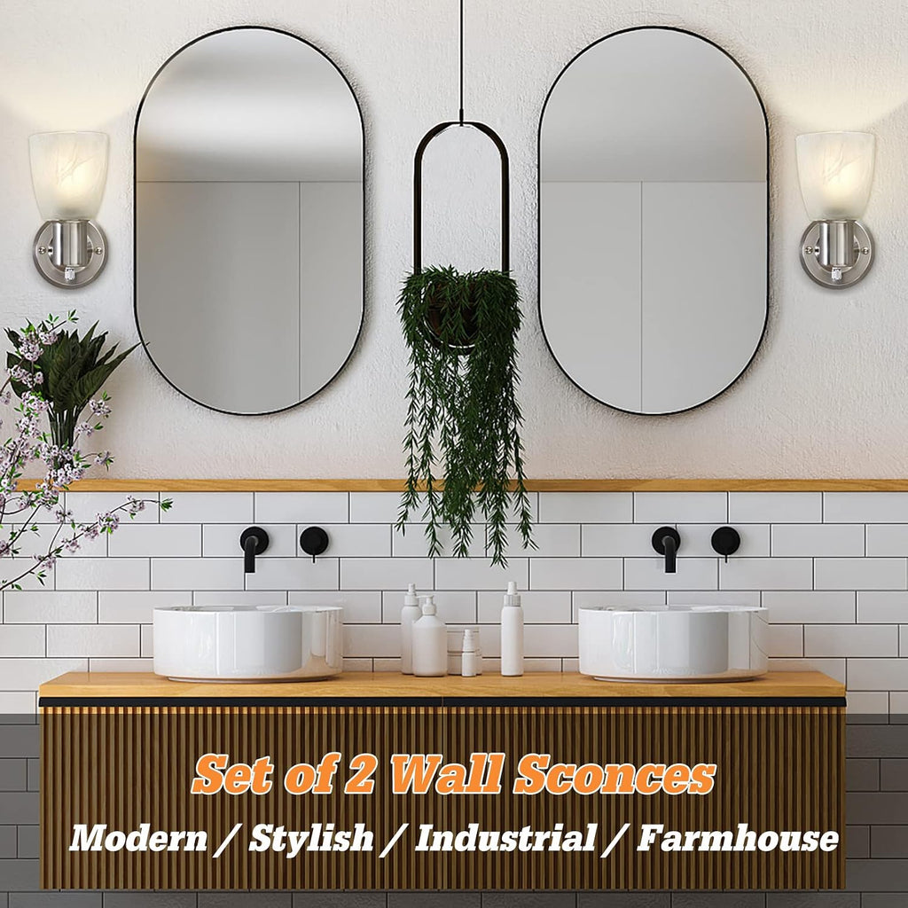 Wall Sconces Set of 2, Brushed Nickel Vanity Lights , Modern Wall Light Fixtures with Rotary Switch, Wall Mount Light
