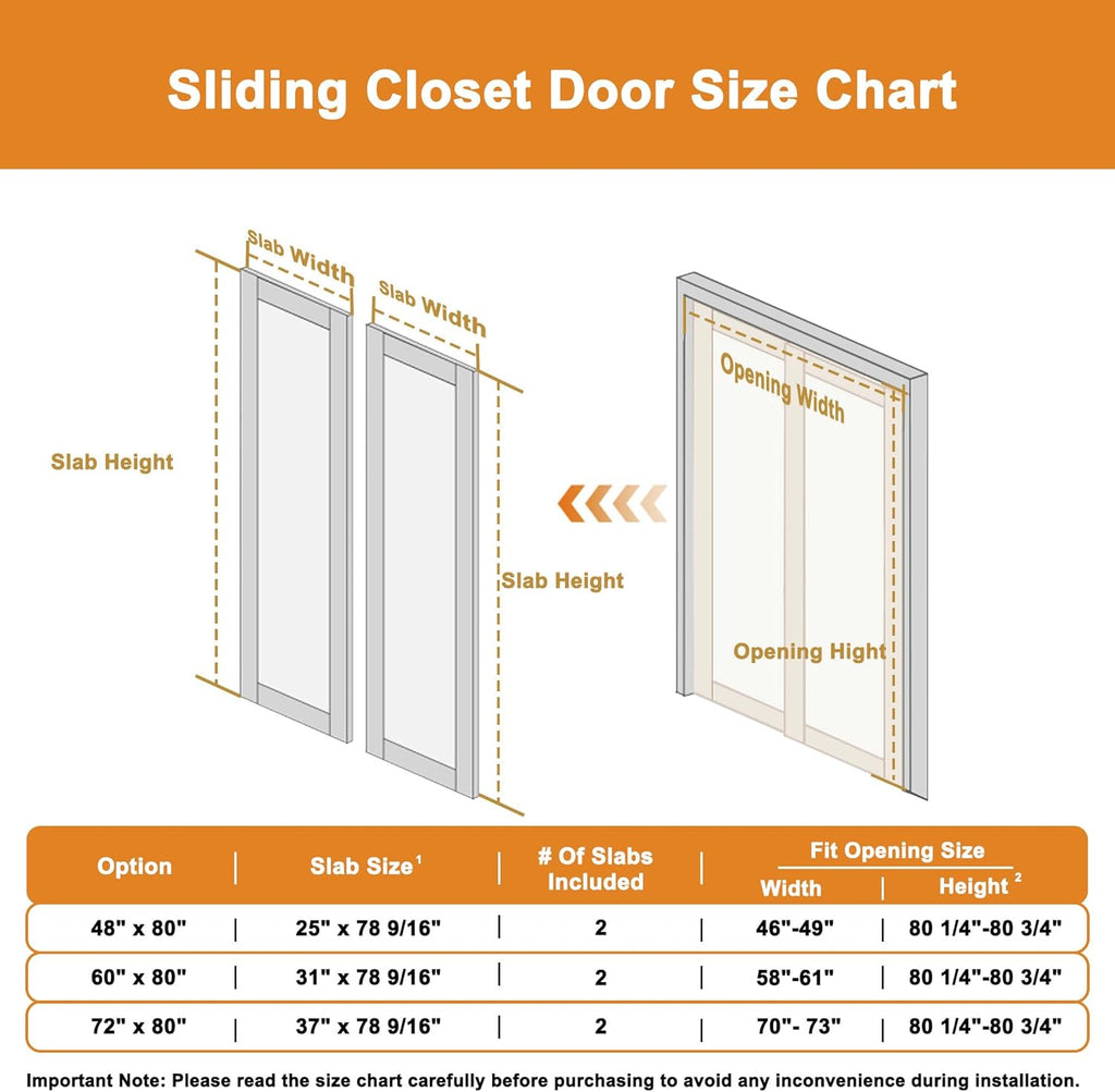 Closet Sliding Door, 60"×80"(Double Doors 31"), 3 Panel Sliding Door with Hardware Kit, Pre-Drilled 