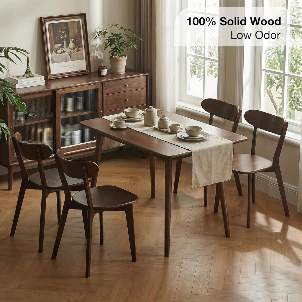 Walnut Oak Wood Dining Chair - Set of 2, Mid-Century Modern, Ergonomic, Easy Assembly