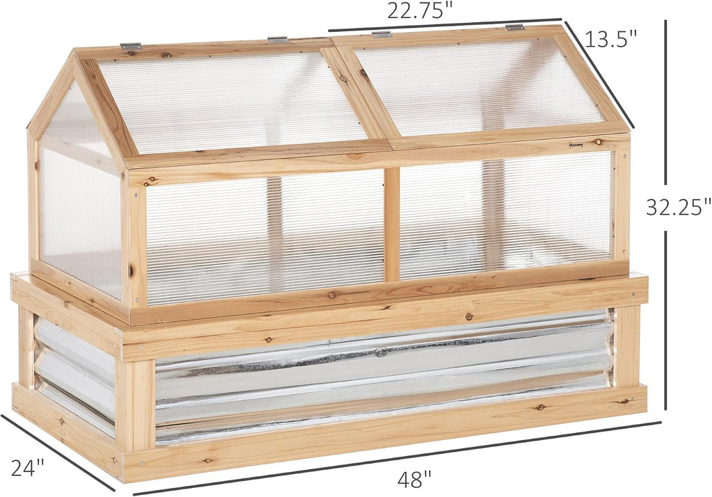 48x24x32'' Wooden Cold Frame Greenhouse Raised Bed with Polycarbonate Lid | Hinged Top for Ventilation & Easy