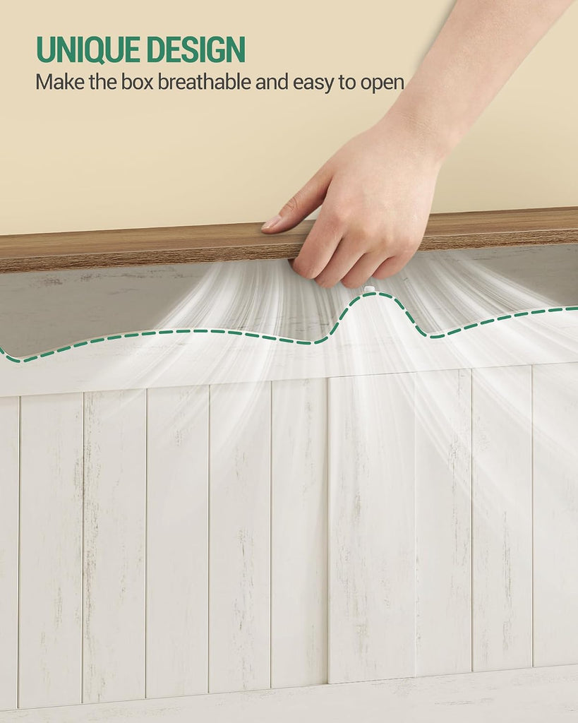 59" Lift Top Storage Bench, 268L/70Gal FSC Wood Chest | | Retro White | 330lb Seating | Double Hinges | Bedroom