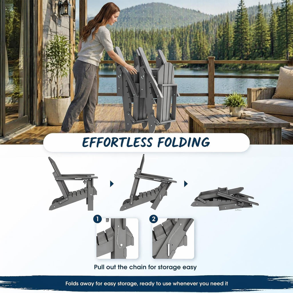 Folding Adirondack Chair, HDPE Outdoor Patio Chair with Cup Holder | Foldable design, weather-resistant HDPE