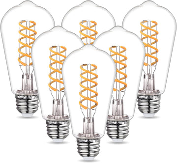 Dimmable ST19 LED Light Bulbs, Warm White 2700K, E26 Base, 6 Pack