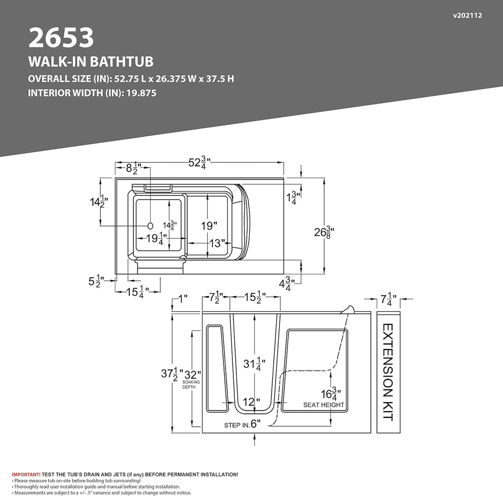 Walk In Tub 53'' x 26'' Left Drain Soaking in White, Indulge in Ultimate Luxury, Comfort, and Safety with ANZZI