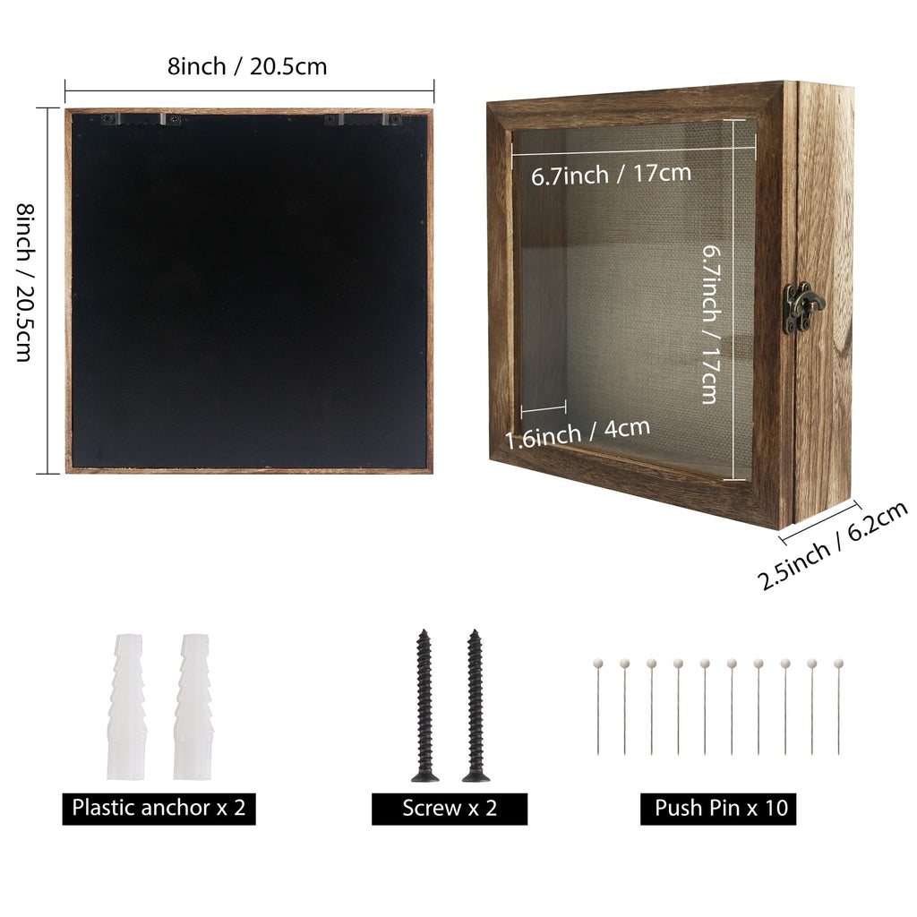 Shadow Box Frame 8x8 Display Case with Linen Back, Real Glass Window Door with Hinge, Picture Frame Wedding Bouquet