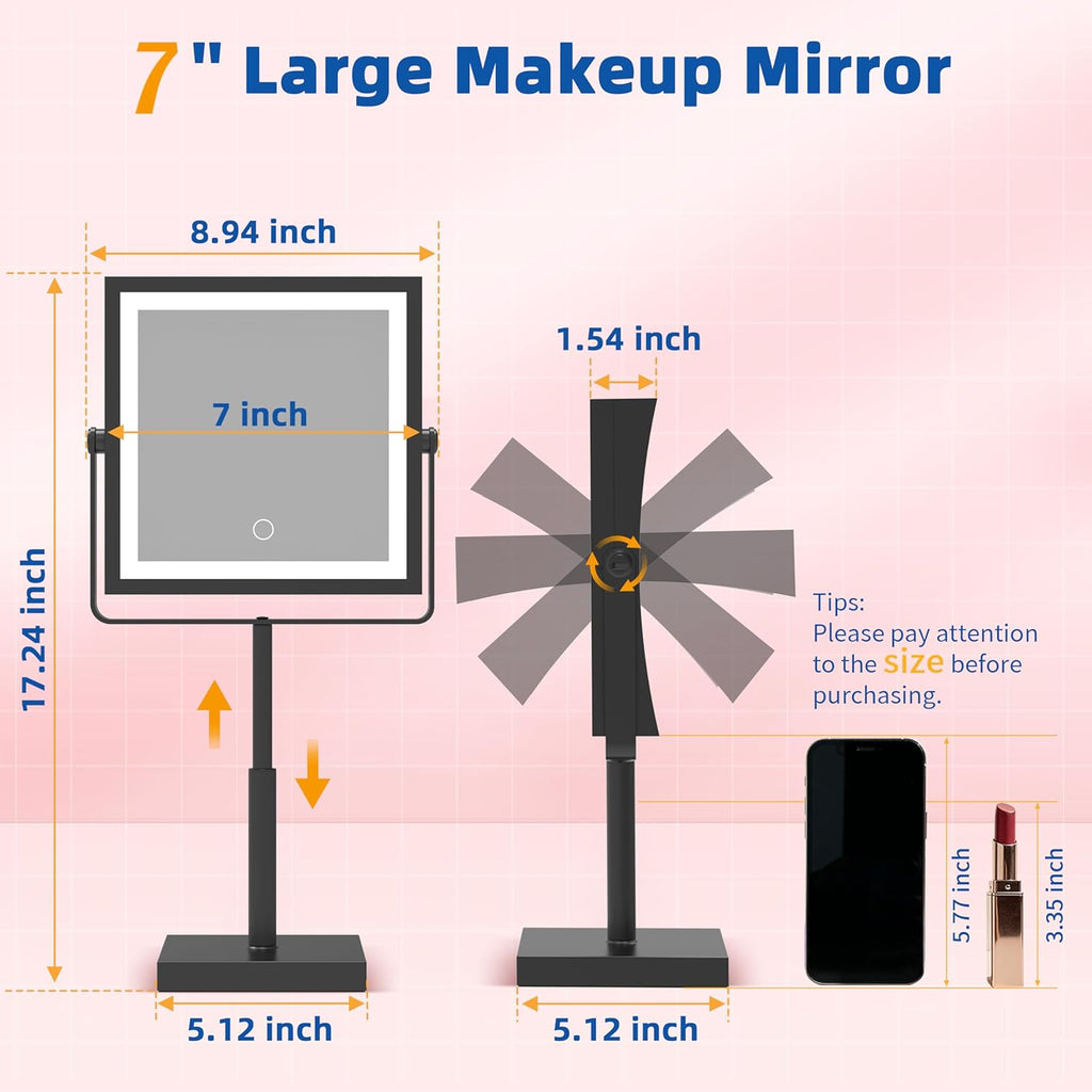 Makeup Mirror with Lights, 4000mAh Rechargeable Magnifying Mirror with Light, 1X/10X, Height Adjustable Bathroom