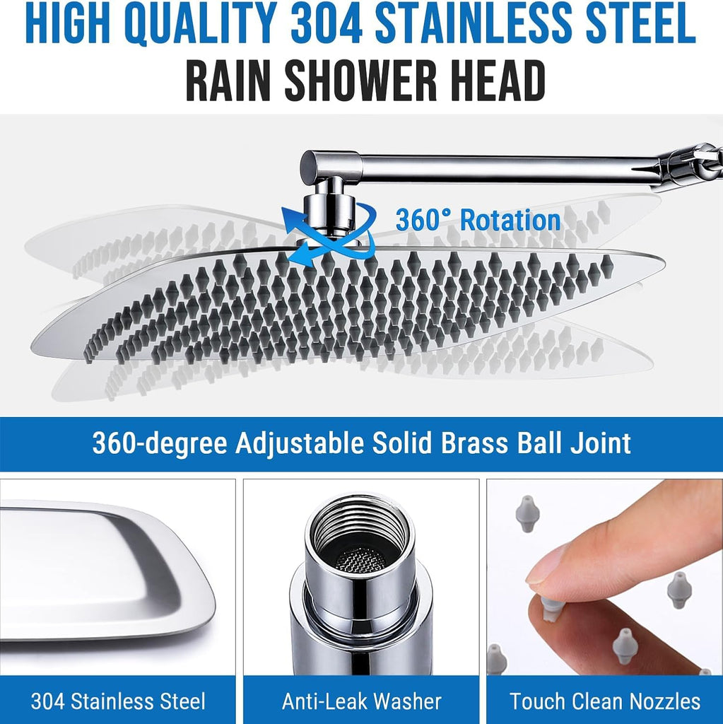 All Metal 16 Inch Rain Shower Head with Adjustable Extension Arm