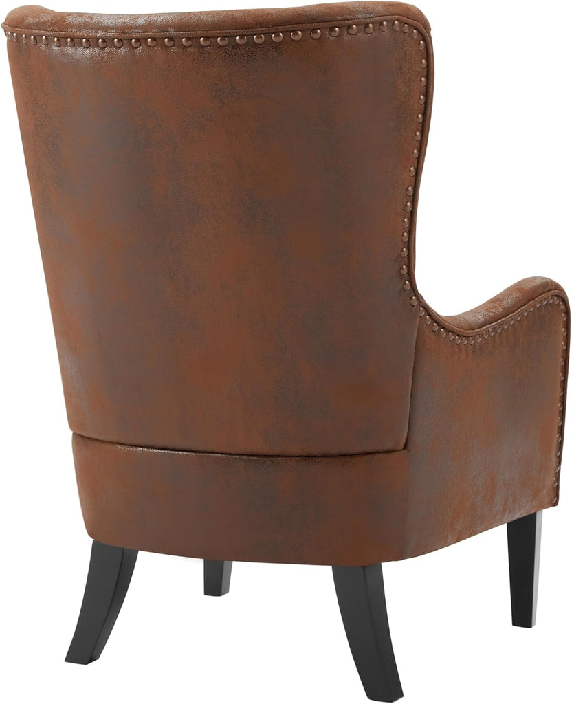 Modern Wingback Club Chair and Ottoman — Brown Suede