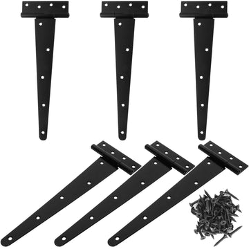 6 Pack 12 Inch T-Strap Shed Hinge Heavy Duty Black T Hinge Door Barn Gates Hinges Fence Garden Shed Door Hinges