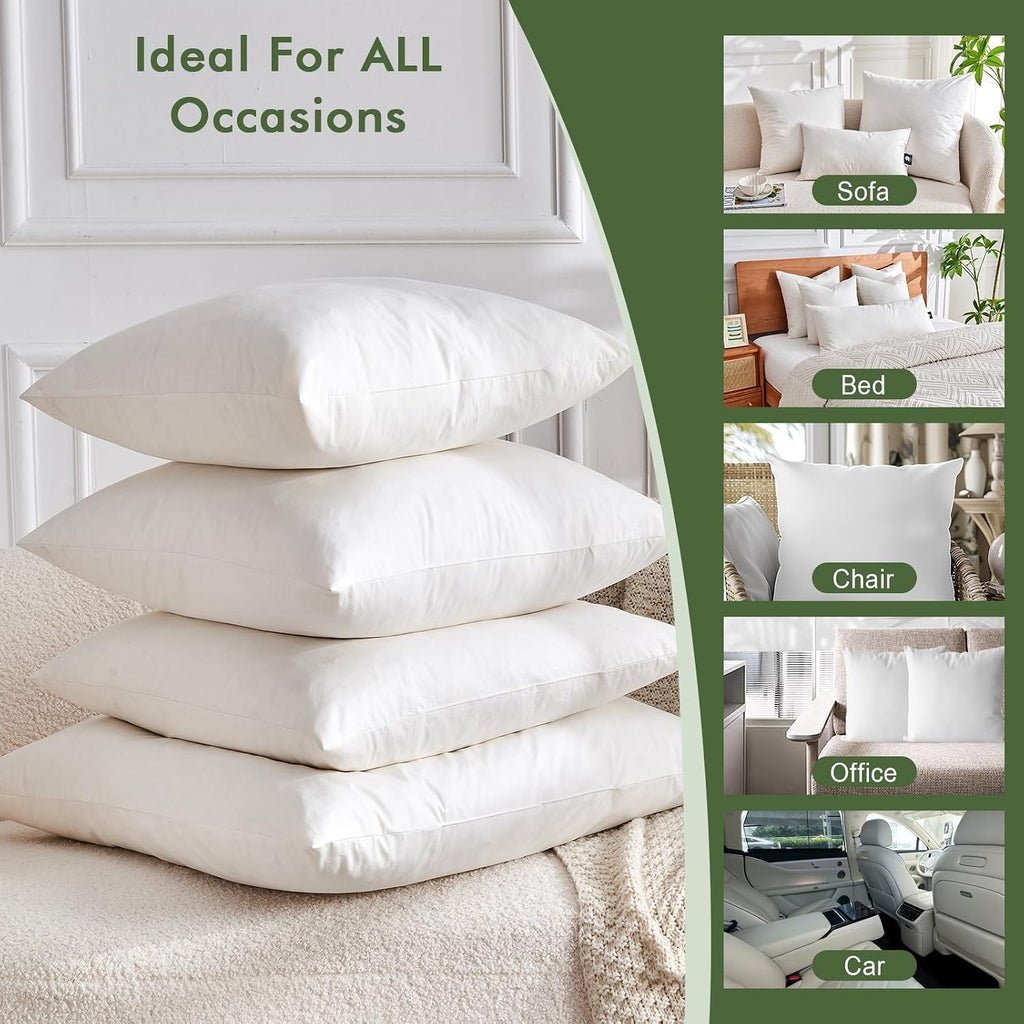 Ogranic Feathers Down Pillow Inserts 22x22, White - Set of 2