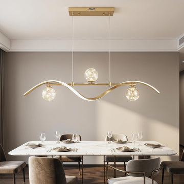Modern 40.2 Inch Gold Linear LED Chandelier, Dimmable Kitchen Island Lighting with Remote, 4-Light Hanging Pendant