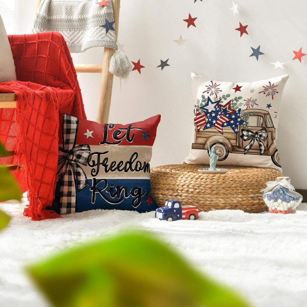 Let Freedom Free Eucalyptus Stars Fireworks Car Throw Pillow Covers, 18 x 18 Inch 4th of July Patriotic Independence