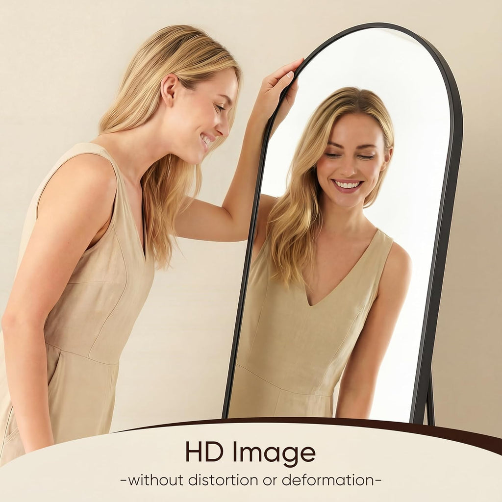71" x28” Arched Full Length Floor Mirror, Black Aluminum Frame, Free Standing/Wall Mount/Leaning , Dressing Room