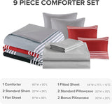 Comforter Sets with Sheets - Bed in a Bag 9 Pieces Teen Bedding Sets , Red and Grey Stripes Bedding Full