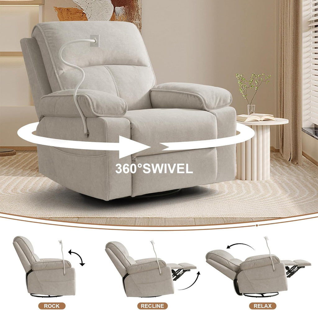 Nursery Rocking Chairs Glider Recliner with Flexible Phone Holder, Oversized 360° Swivel Rocker Recliner, Comfortable