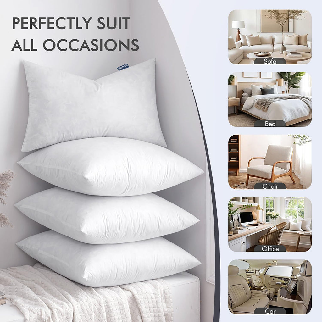 22x22 Pillow Inserts 2 Pack,Feather Mix Polycotton Pillows - Set of 2