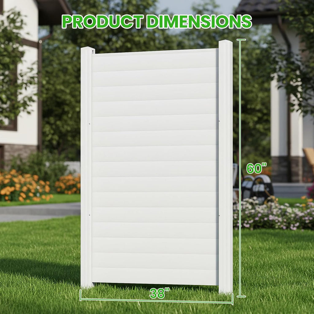 38" W x 60" H (1 Panel) Air Conditioner Fence, White Vinyl Pool Equipment Enclosure Panel with Metal Stakes, Outdoor
