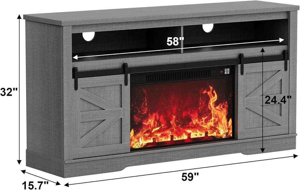 Fireplace TV Stand for 65+ Inch TV with 26'' Fireplace Entertainment Center with Storage Cabinet and Adjustable
