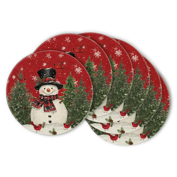 Snowman Trees Snowflakes Christmas Round Placemats Set of 6, 14 Inch Winter Round Table Mats for Dining Decoration