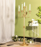 Floor Candelabra Tall 5 Arms Candle Holders, 48" Gold Metal Candlestick for Taper Candle and Floral Centerpiece Stand