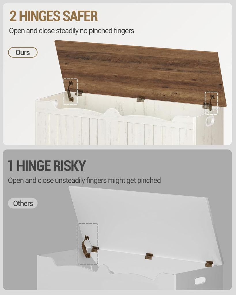 47" Lift Top Storage Bench,225L/59Gal FSC Wood Chest | Retro White | 330lb Seating | Double Hinges | Bedroom Blanket