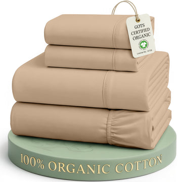 Queen Sheets 100% Organic Cotton Soft 4pc Percale - Taupe