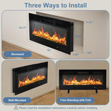 42 Inch Electric Fireplace Wall Mounted/Recessed/Freestanding Space Heater with Remote Control, Adjustable Flame Colors and Touch Screen