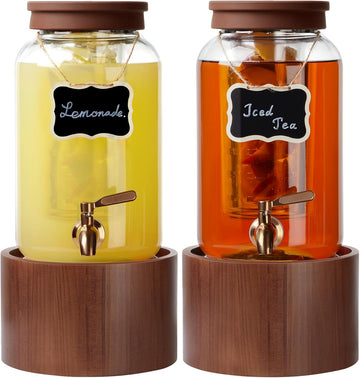 2 * 1 Gallon Glass Drink Dispenser for Parties Beverage Dispenser - Set of 2