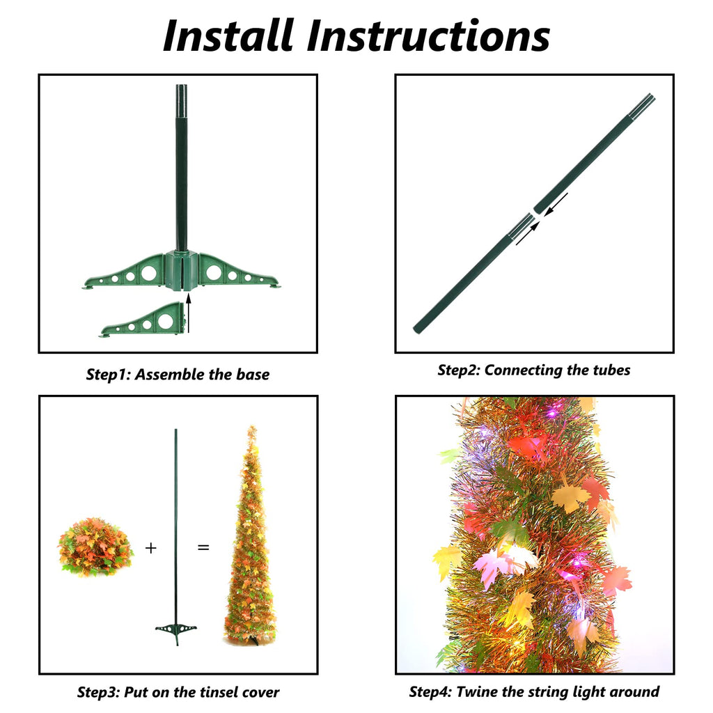 5FT Pop Up Tinsel Tree Artificial Maple Tree Fall Decor Yellow