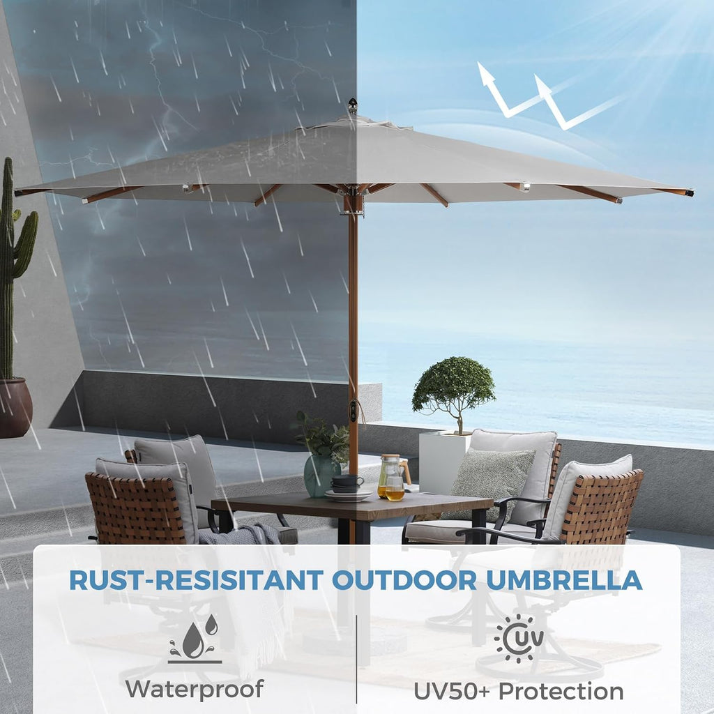 11 FT 10-Year-Non-Fading Patio Umbrella, Outdoor Umbrella with 8 Faux-Wood Grain Aluminum Ribs