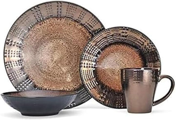 Gourmet Basics Verona 16-Piece Stoneware Dinnerware Set, Service for 4, Includes Dinner Plates, Salad Plates