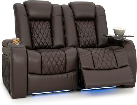 Diamante Zero-Gravity CoolZero Italian Leather Home Theater Seating, Power Headrest, Power Recline, Row of 2 Loveseat