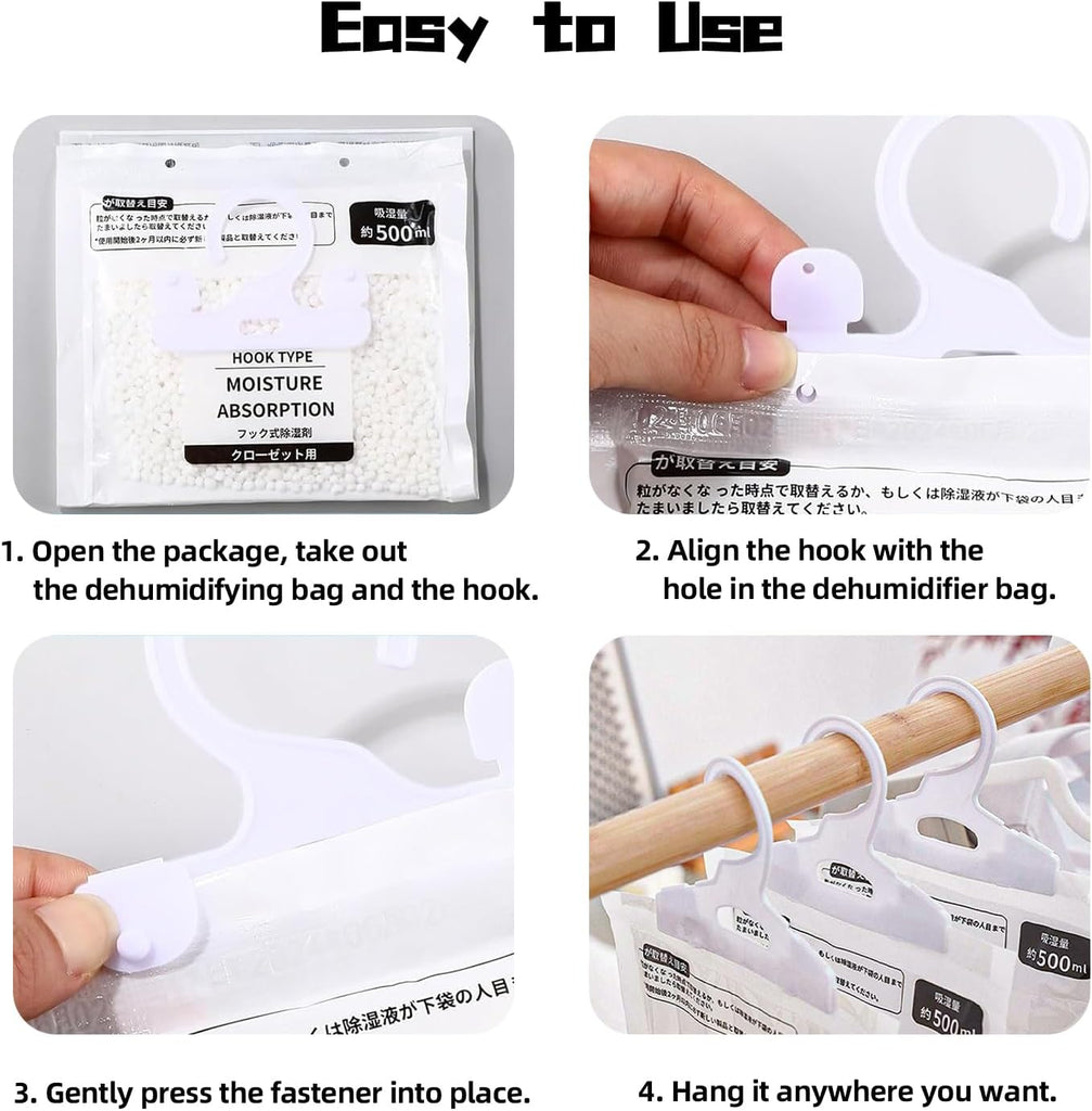 Hanging Moisture Absorbers, Portable Dehumidifier Bags, Fragrance Free Humidity Absorber for Closet
