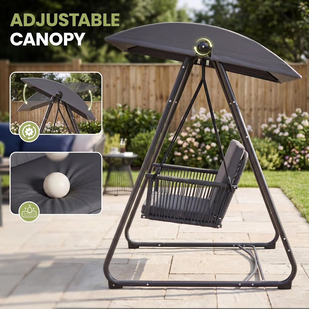 Porch Swing with Stand, Outdoor Swing with Canopy, All Weather Outdoor Swings for Adults, 400lbs Heavy Duty Porch
