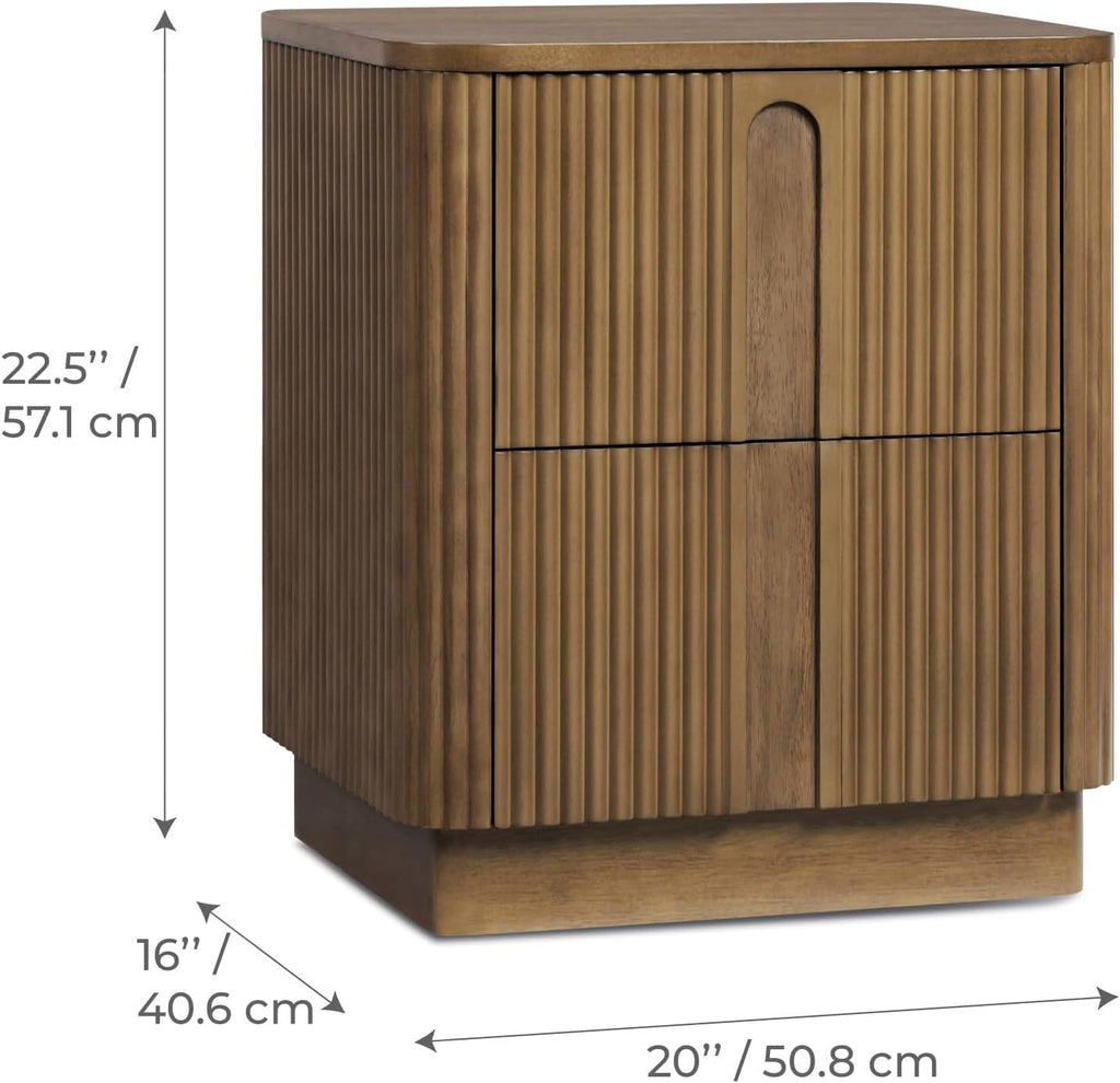 20'' W Modern Storage 2-Drawer Push to Open Nightstand with Solid Wood Frame, Bedside Table Bedroom Furniture