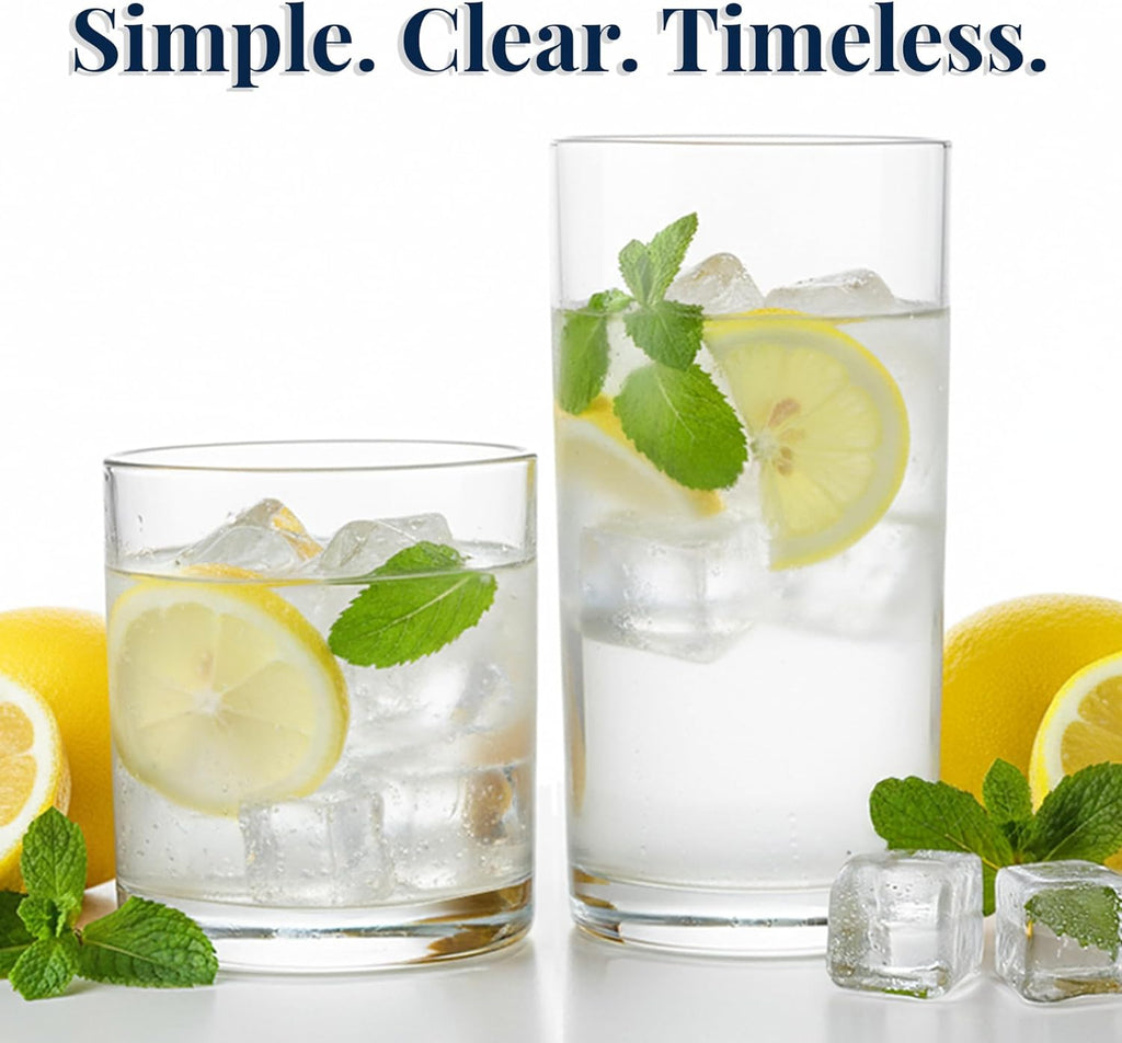 Classic Clear Plastic Reusable Drinking Glasses (Set of 8) 12oz Rocks & 16oz Water Cups | BPA-Free Tumblers, Made in