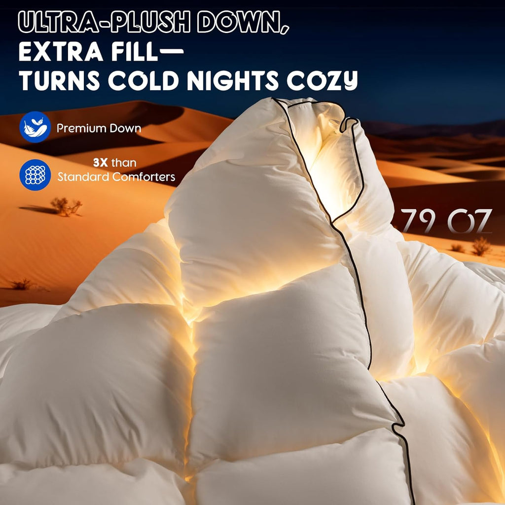 Luxury Winter Queen Down Comforter - 75% White Goose Down & 25% Feather Fill, RDS & Oeko-TEX Certifi
