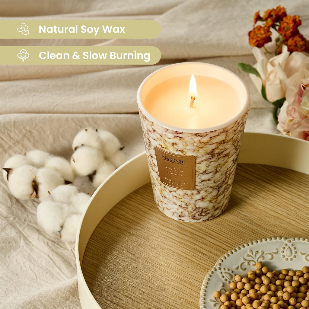 Lemon Vanilla Scented Soy Candle, 3 Wick Highly Scented 14.1 Oz 75H, Aromatherapy Christmas Gift for Women and Men