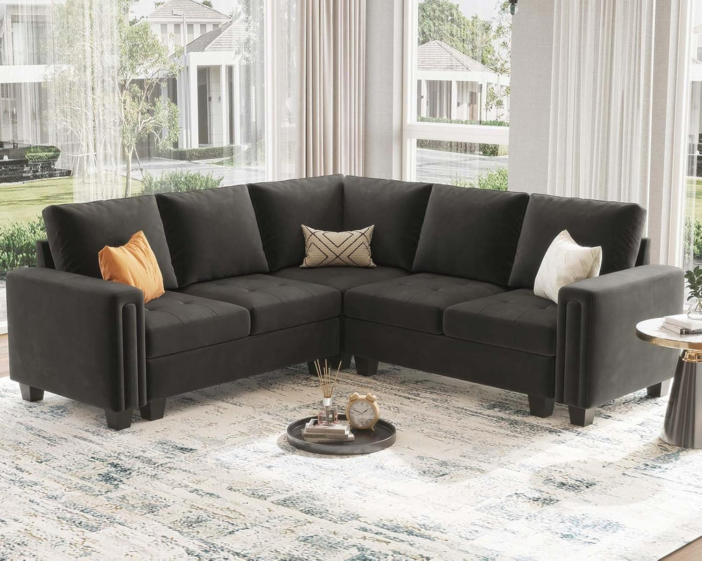 Velvet Modular Sectional Sofa Convertible Sectional Sofa Couch with Reversible Chaise L Shaped 4 Seater Corner Sofa
