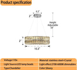 Led 15.7" Silver Ring Crystal Chandelier, Modern Dimmable Chandeliers Lighting and Hanging Adjustable, LED Round Ceiling Light Fixtures for Dining Room Living Room A122-B0D841L8QY