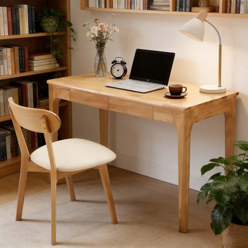 47" Solid Wood Simple Small Writing Desk with Storage drawers (Wood)