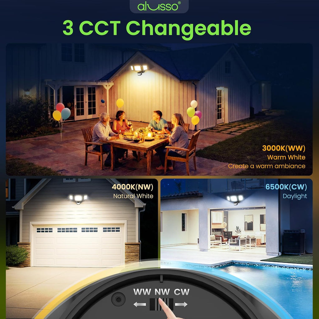 Motion Sensor Outdoor Lights Hardwired(Not Solar),40W 4500LM Flood Lights Outdoor 120V, 3CCT 3000K/4000K/6500K, 3