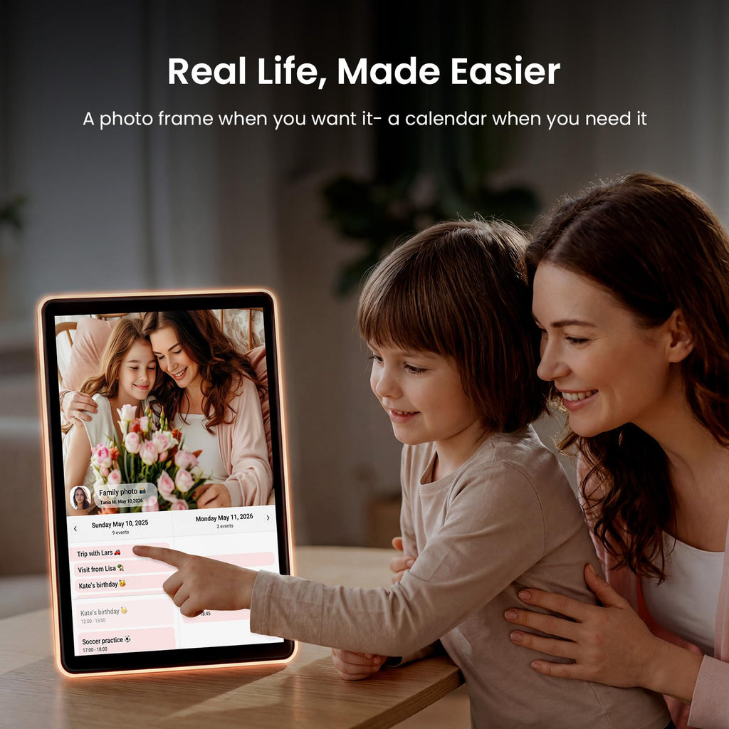 Neon Light Digital Picture Frame, Desk Digital Calendar, Auto-synced Schedule via Frameo App - 10.1" HD Touchscreen