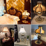 Victorian Crystal Table Lamp, 20.1-inch Resin Base, Gold Antique Design with Crystal Pendants, Silk Shade